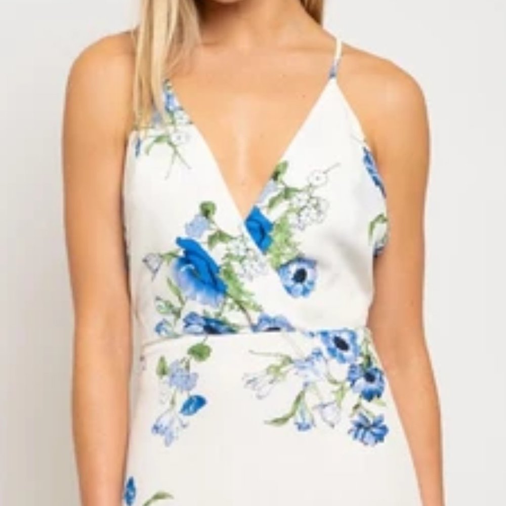 Stunning blue floral Maxi Dress with slit - Picture 2 of 4